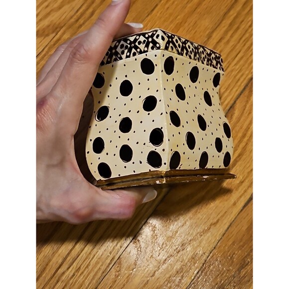 Hand Painted Black, White & Gold Wood 2 Deck Playing Card Holder Canasta Bridge - Picture 13 of 14